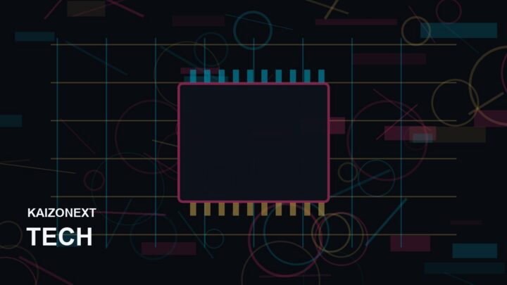 Circuito hardware stilizzato con accenti neon
