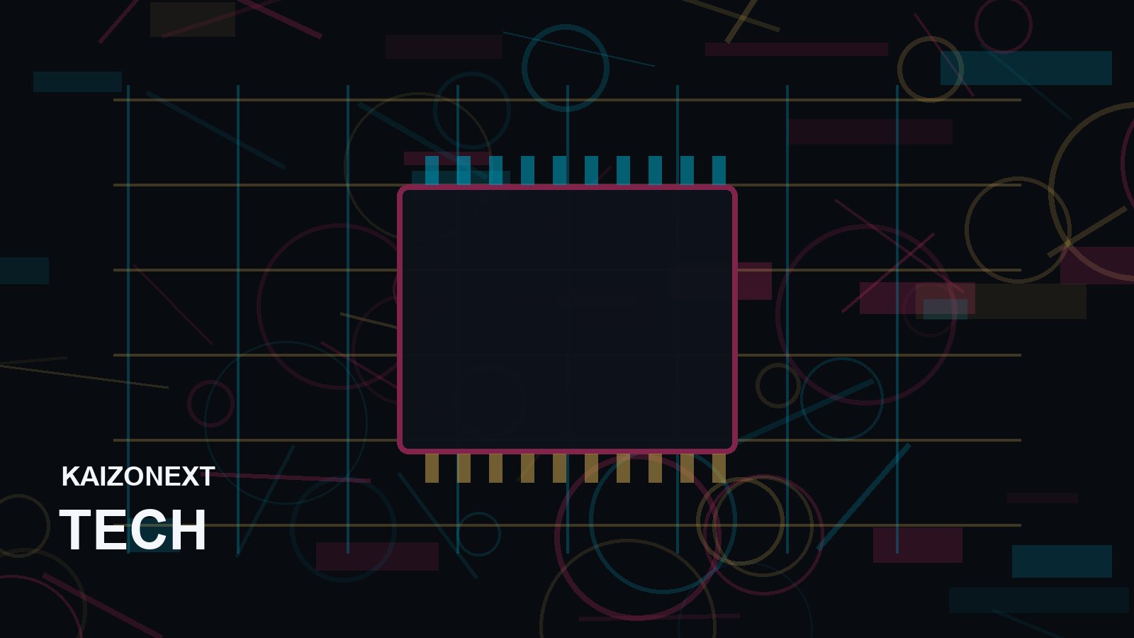 Circuito hardware stilizzato con accenti neon
